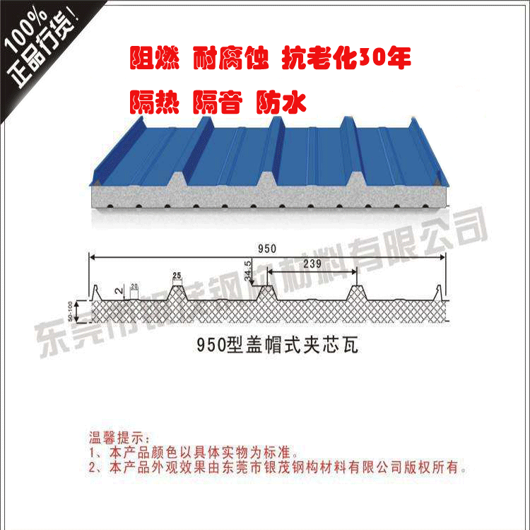 东莞厂家 850型暗扣式泡沫瓦隔热吸音复合夹芯泡沫彩钢板厂家批发