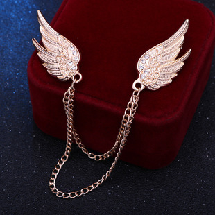 European and American angel wings brooch men's tassel chain brooch female personality shirt collar pin factory direct sales
