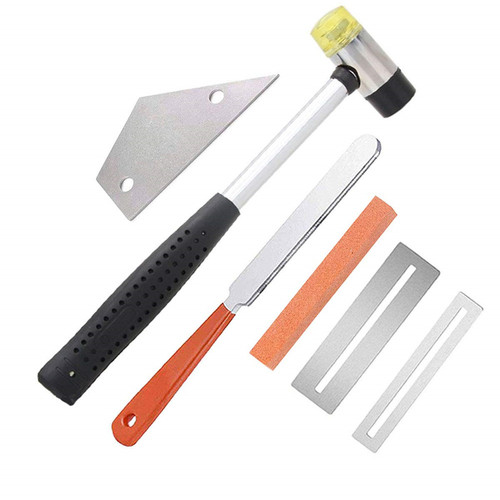 Large supply of guitar fret leveling, polishing spacer stones, stainless steel files, guitar repair tool sets