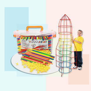 Yiwu foreign trade toys creative 4D straw assembly block kindergarten children's toys early education 3-7 years old diy