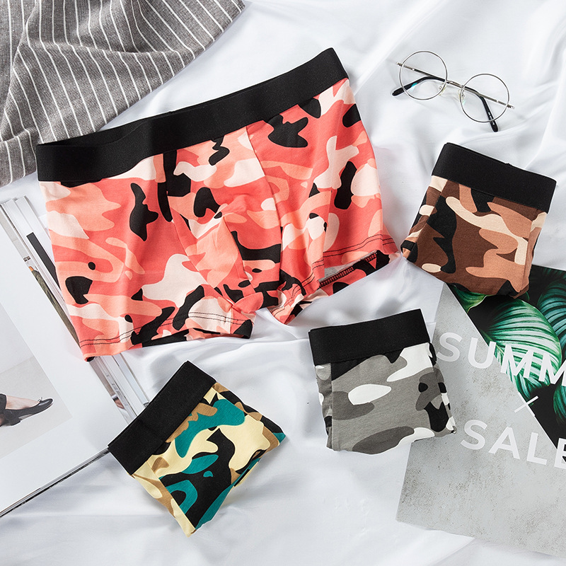 Ropa interior de camuflaje para hombre, calzoncillos bóxer de algodón, pantalones de talla grande, transpirables y absorbentes de sudor, calzoncillos estampados cómodos, calzoncillos