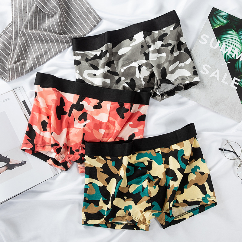 Ropa interior de camuflaje para hombre, calzoncillos bóxer de algodón, pantalones de talla grande, transpirables y absorbentes de sudor, calzoncillos estampados cómodos, calzoncillos