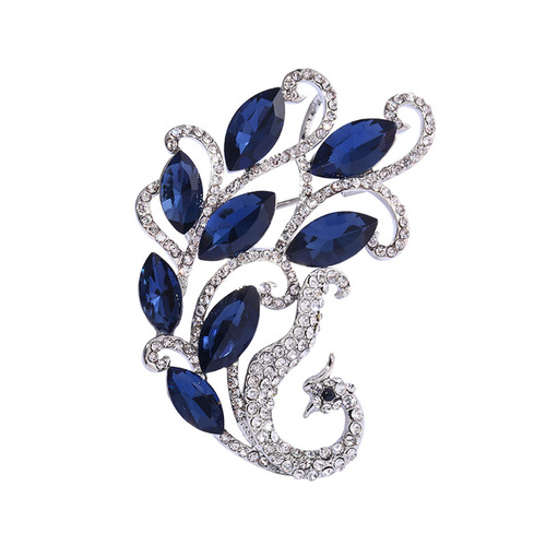 New Korean version of blue crystal phoenix brooch for women alloy diamond anti-exposure pin fashion corsage suit accessories