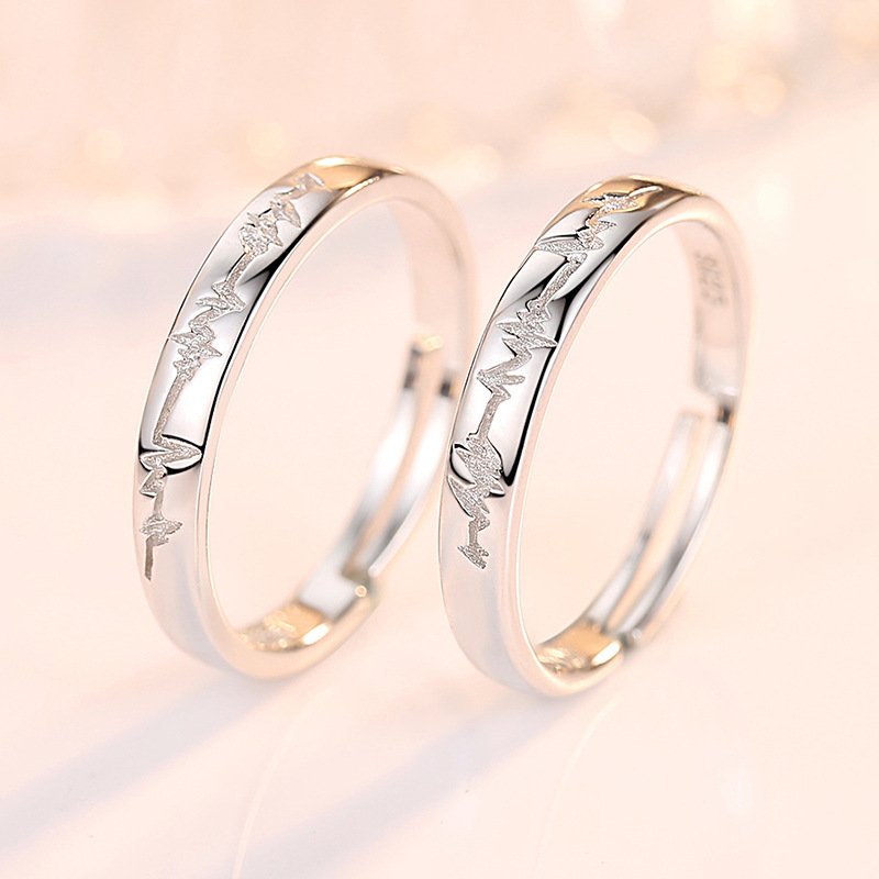 Estilo coreano ECG hombres y mujeres anillo s925 anillo de plata esterlina anillo de latido del corazón anillo de bodas moda boca abierta pareja anillo