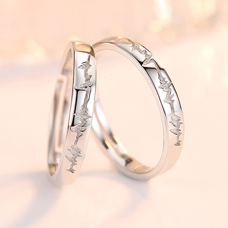 Estilo coreano ECG hombres y mujeres anillo s925 anillo de plata esterlina anillo de latido del corazón anillo de bodas moda boca abierta pareja anillo
