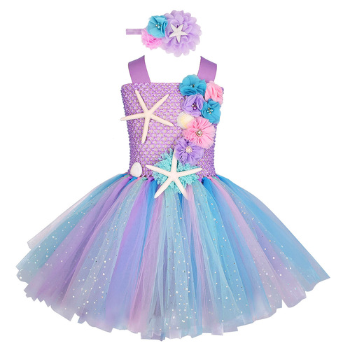 Mermaid Ariel Princess Skirt with Hairband Dress Girls' Clothing Children's Wholesale Tutu Dress
