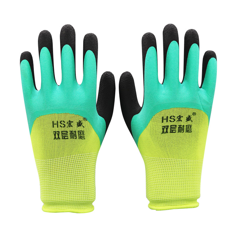 Guantes de protección laboral guantes de trabajo de nylon de doble capa reforzada de inmersión de Palma guantes de trabajo antideslizantes resistentes al desgaste para el sitio de construcción al por mayor