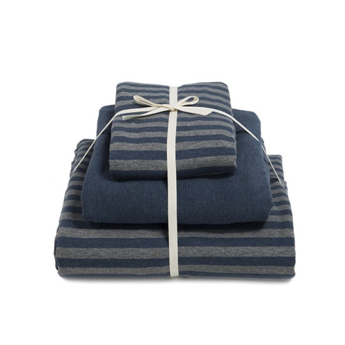 Unprinted knitted Tianzhu cotton four-piece high-quality striped quilt cover and fitted sheet 1.5 1.8 meters double bedding set