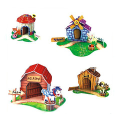 過家家DIY寵物屋立體拼圖玩具早教益智3D手工製作兔子貓㺃寵物屋