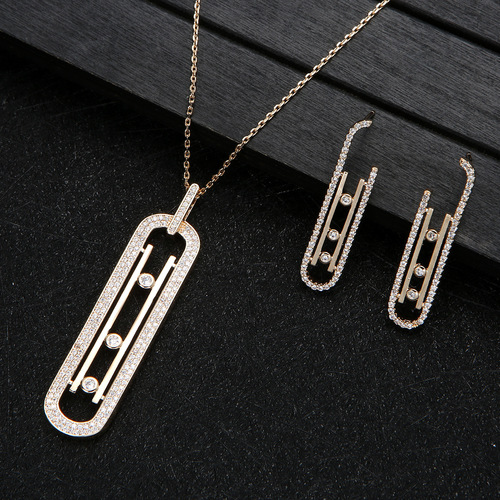 Set of S925 Silver Needles, European Style Diamond Stud Earrings with Copper-Hammered Hoop, Exaggerated Earrings, Necklace, and Ring