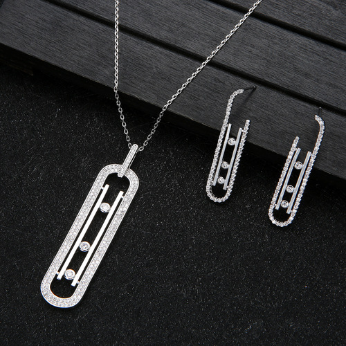 Set of S925 Silver Needles, European Style Diamond Stud Earrings with Copper-Hammered Hoop, Exaggerated Earrings, Necklace, and Ring