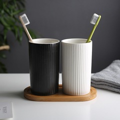 Modern Minimalist Ceramic Toothbrush Cup, Nordic INS Creative Couple Set of 2 Black and White Toothbrush Cups with Hotel Logo