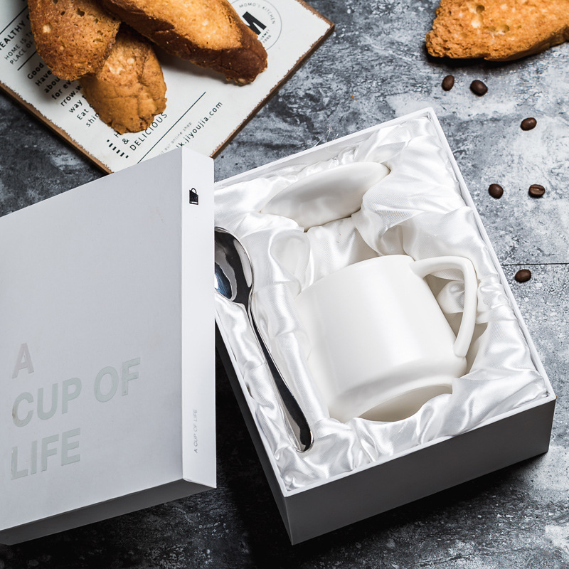 Taza de cerámica original Selección de tazas de café con tapa cuchara caja de regalo conjunto de bolsas LOGO grabado