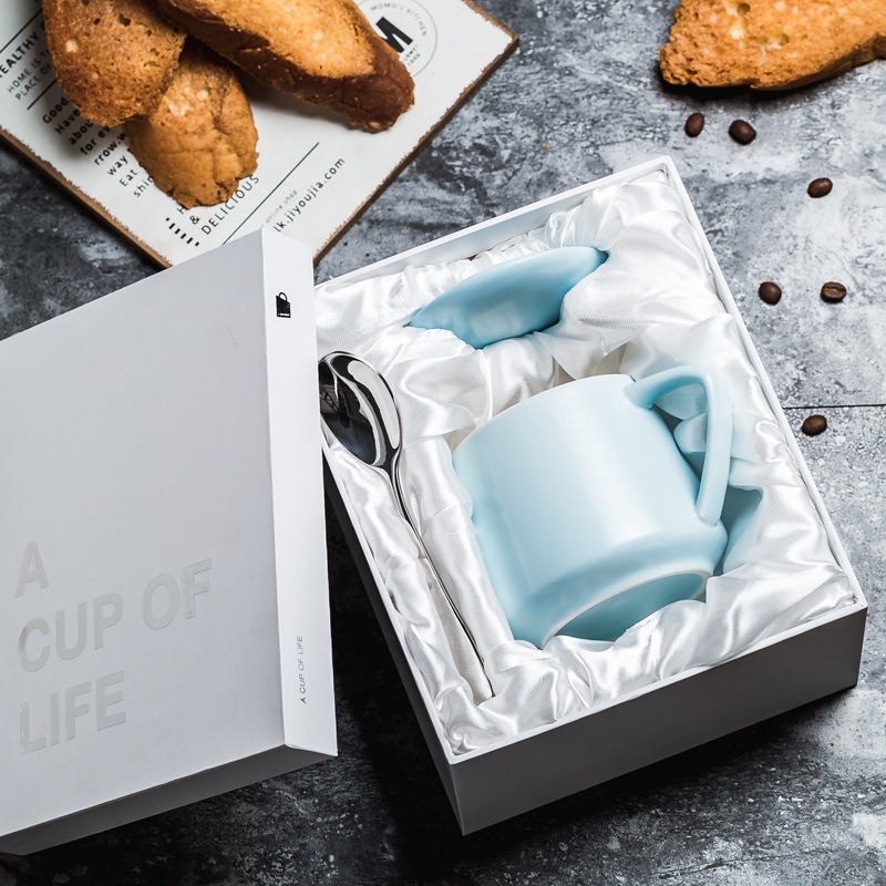 Taza de cerámica original Selección de tazas de café con tapa cuchara caja de regalo conjunto de bolsas LOGO grabado
