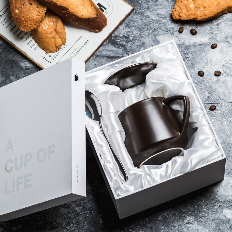 Taza de cerámica original Selección de tazas de café con tapa cuchara caja de regalo conjunto de bolsas LOGO grabado