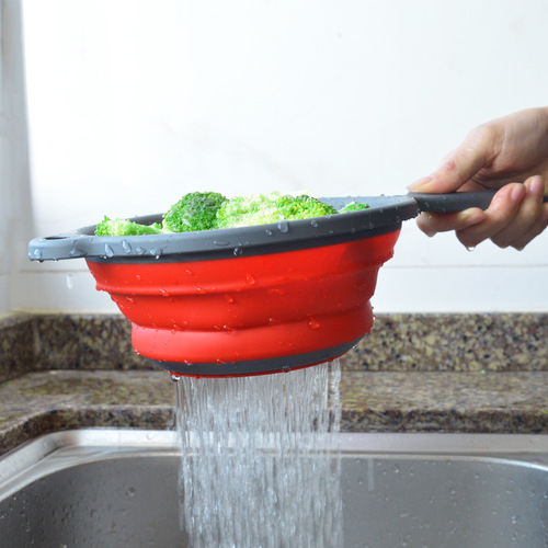 Handle-equipped foldable draining basket, fruit and vegetable basket, water-filtering basket, vegetable washing basket, kitchen vegetable and fruit washing tool