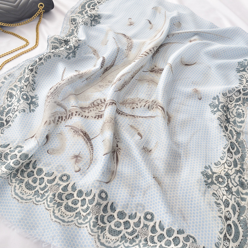 2020 moda europea pluma impresa algodón y lino bufanda primavera y verano nueva luz lujo bufanda larga bufanda aire acondicionado chal
