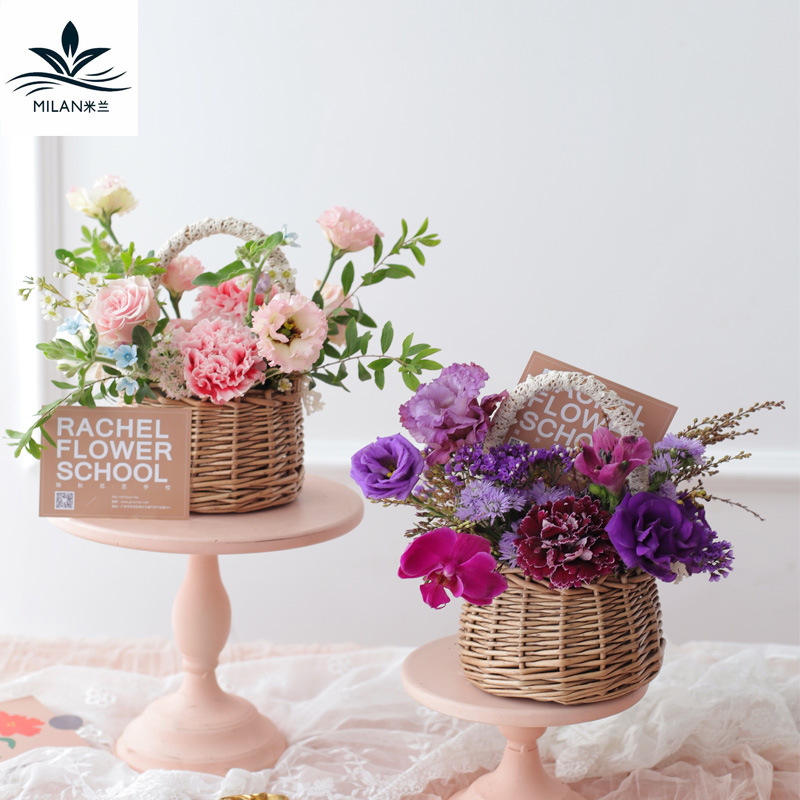 Fábrica directa estilo pastoral ratán cesta de flores de mano cesta de almacenamiento arreglo de flores de encaje cesta de sauce tejida