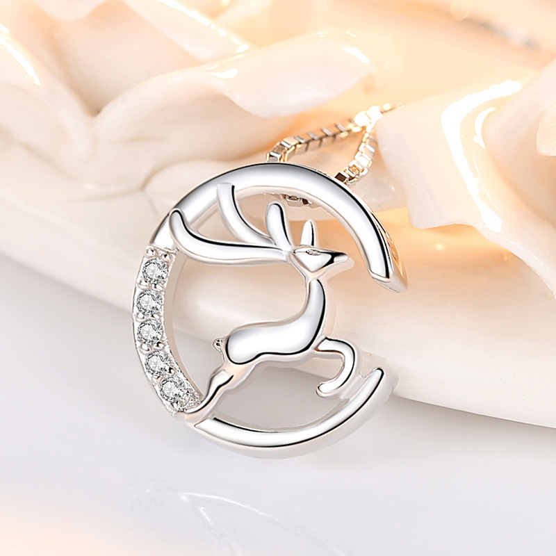 Elk 925 collar de plata esterlina ciervos femeninos tienen su forma cornamenta ciervos simple colgante temperamento fábrica de joyas de plata al por mayor