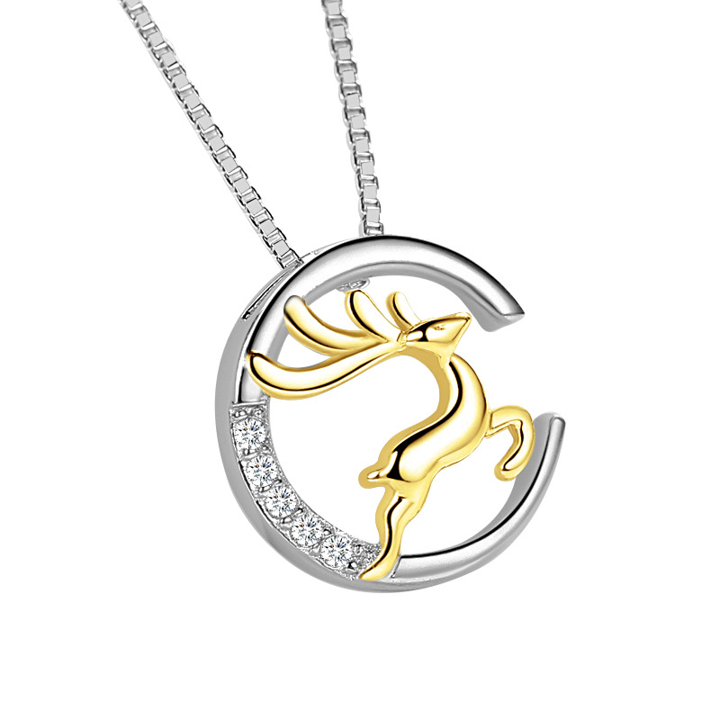 Elk 925 collar de plata esterlina ciervos femeninos tienen su forma cornamenta ciervos simple colgante temperamento fábrica de joyas de plata al por mayor