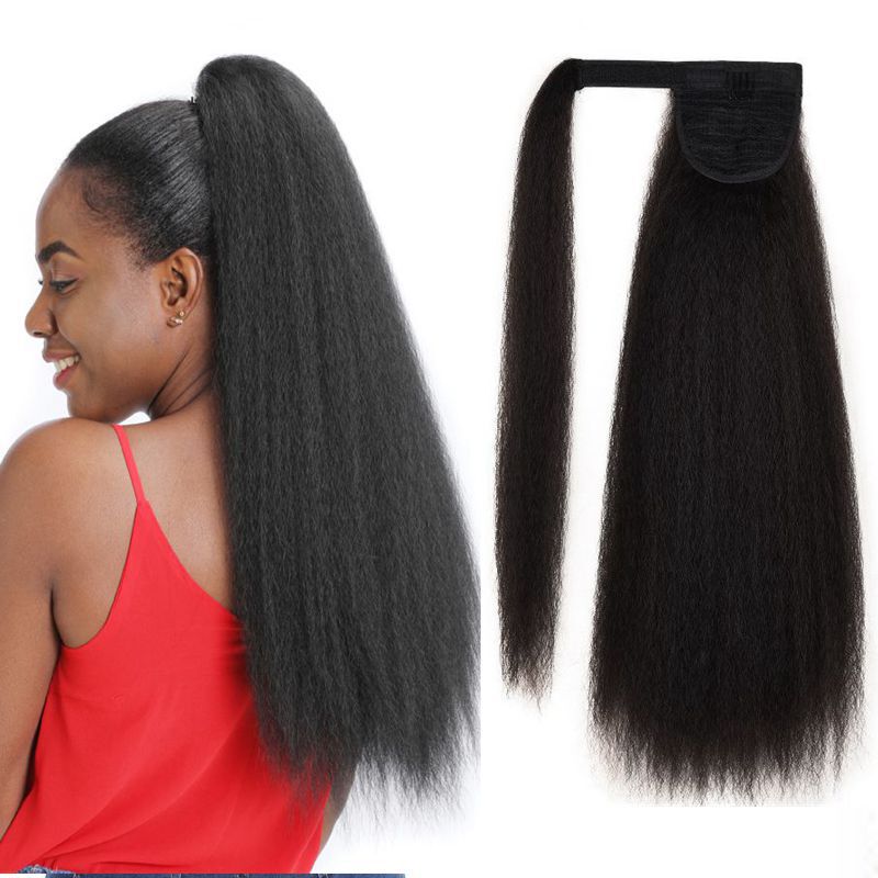 African women's explosive head wig ponytail big YAKI silk fluffy volume ponytail velcro long curly hair wig ponytail
