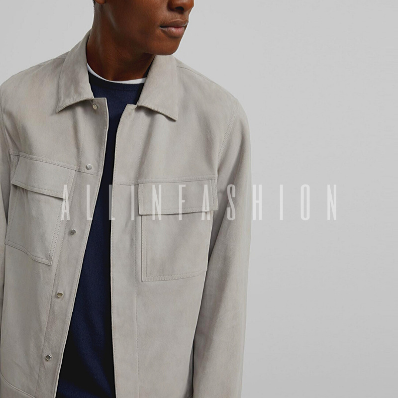 Men's Leather Jacket, Suede Workwear, Casual, Mature, Classic, Trendy, Th Simple Cashmere Leather Jacket, Thin Style for Early Autumn