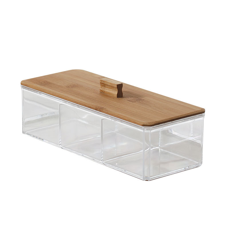 Caja de almacenamiento de hisopo de algodón acrílico Caja de almacenamiento de cristal de algodón cosmético de estilo europeo cubierta de madera transparente caja de organización de hisopo de algodón de escritorio