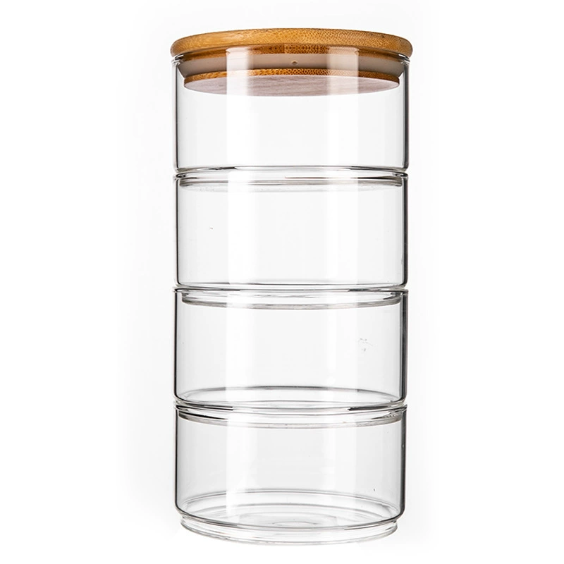 Borosilicate Glass Storage Bowl with Bamboo Lid, Transparent, Stackable 10–11 cm
