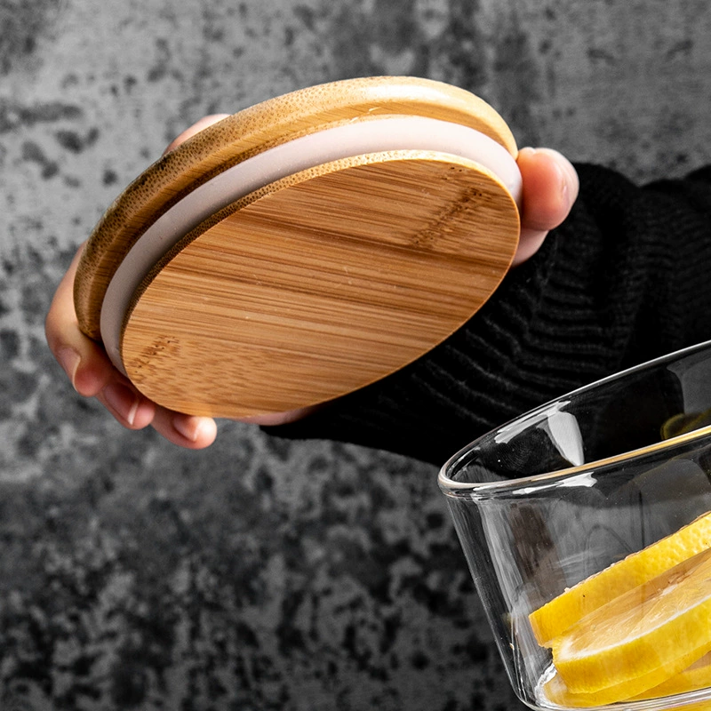 Borosilicate Glass Storage Bowl with Bamboo Lid, Transparent, Stackable 10–11 cm