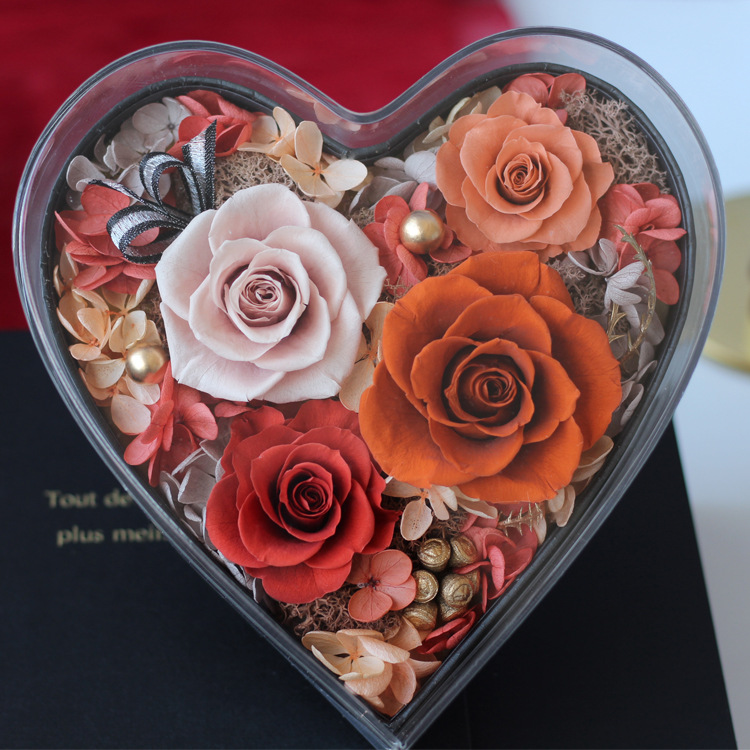 Flor eterna acrílica en forma de corazón, un regalo para tu novia en el Día de San Valentín chino, rosa eterna.