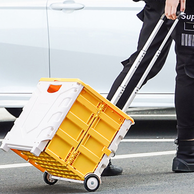 新款可折疊拉杆收納箱後備箱車載帶滑輪老人購物車超市買菜車