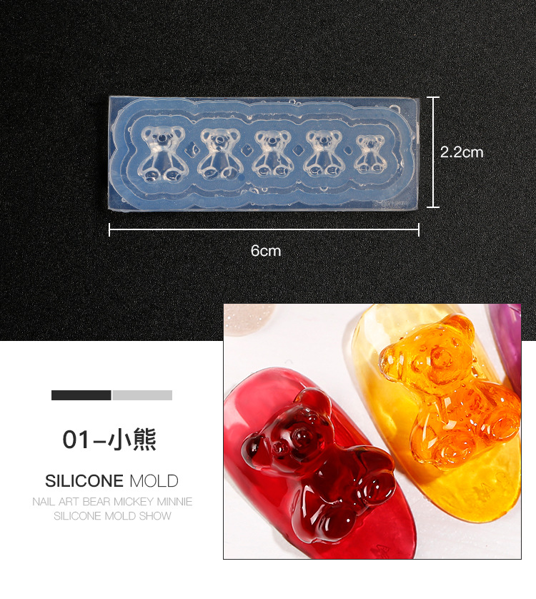Manicura molde de silicona Año Nuevo jugo suave caramelo oso Mickey Fortune gato joyería 3D tridimensional tallada herramienta de molienda
