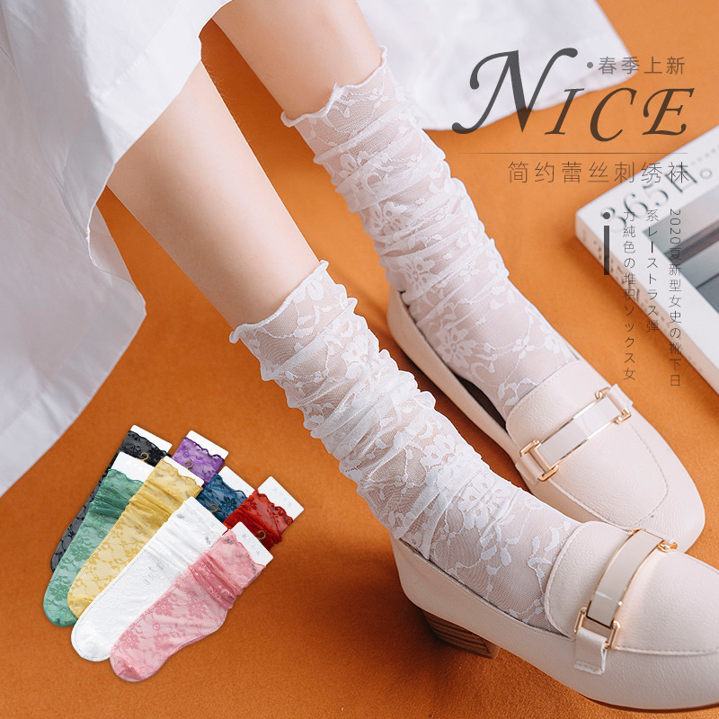 Primavera y verano nueva flor de encaje japonés calcetines de mujer moda calcetines rojos de boda calcetines de pila calcetines de mujer al por mayor