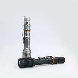 LED户外强光手电筒18650充电防水手电防身旋转变焦巡逻手电手持灯