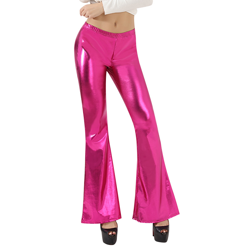 Meilaoshi tiro real Amazon Venta caliente pu leggings de las mujeres moda europea y americana apretados pantalones de cuero brillante pantalones acampanados