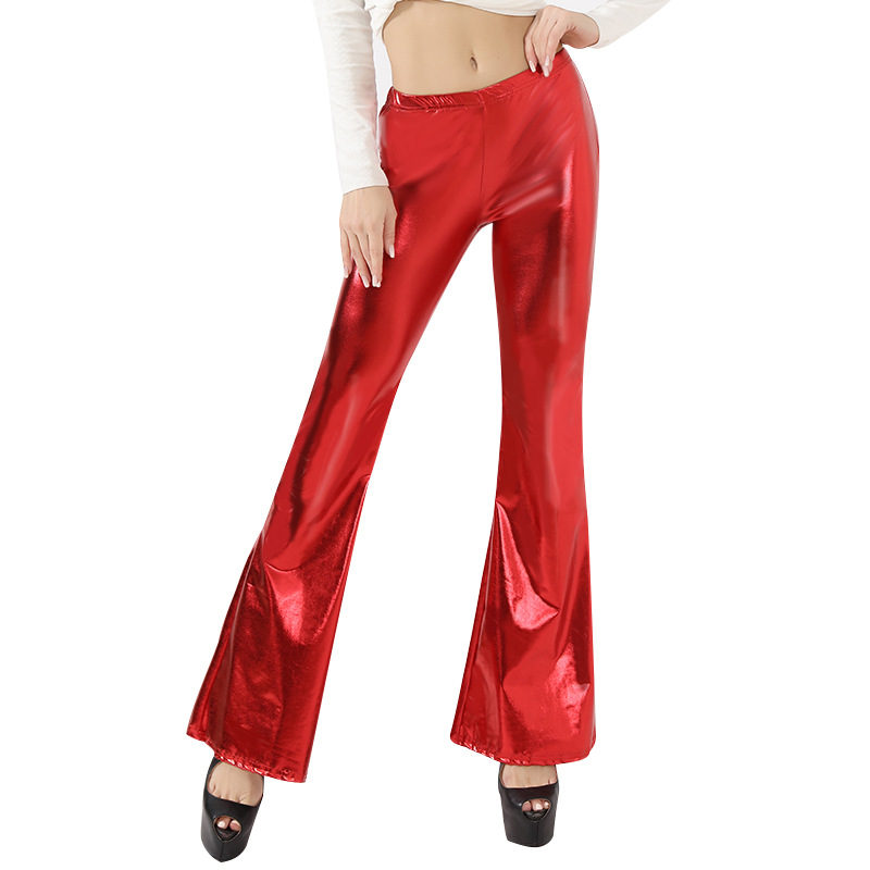 Meilaoshi tiro real Amazon Venta caliente pu leggings de las mujeres moda europea y americana apretados pantalones de cuero brillante pantalones acampanados