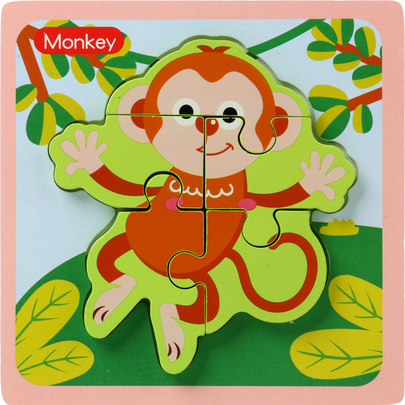 Animal rompecabezas tridimensional rompecabezas infantil bebé de mano a juego de Madera Juguetes Educativos de educación temprana 1-2-3-4 años