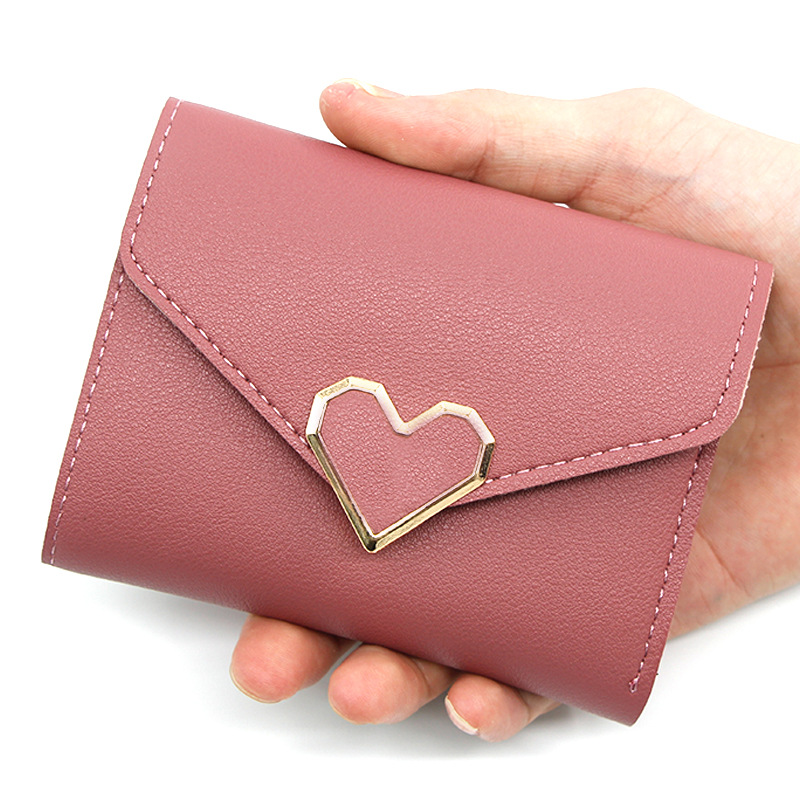 Cartera corta de mujer de moda personalizada cartera en forma de corazón bolso corto de mujer monedero titular de la tarjeta fábrica al por mayor