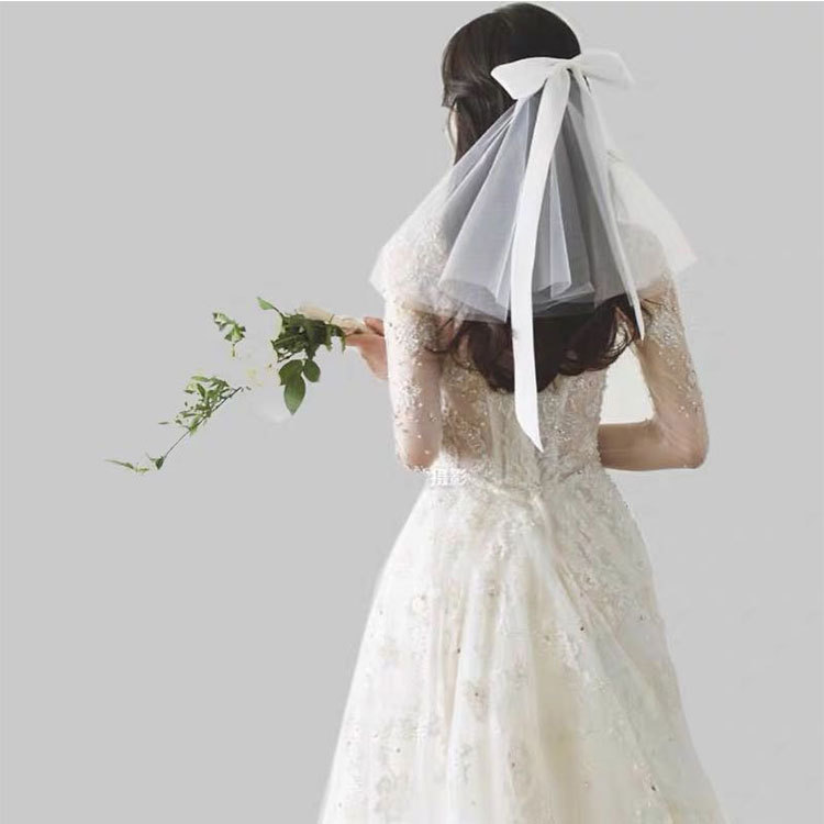 New bridal veil, elegant and simple bow, simple white veil, travel photography, short accessories, wedding dress and gauze for women