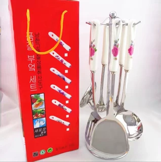 火拼陶瓷不锈钢厨具套装七件套 烹饪锅铲漏勺韩国厨房用具