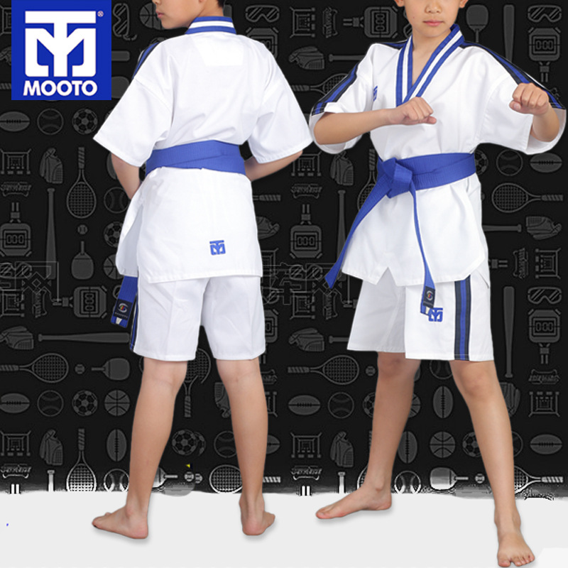 Factory direct mooto taekwondo clothes children's short sleeve cotton adult men's and women's summer short sleeve a generation of hair