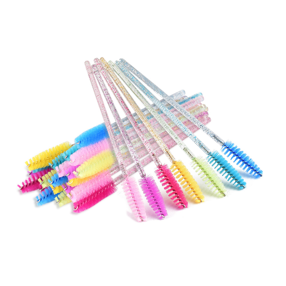50 disposable eyelash extension brushes per pack, crystal handle, colored spiral solid eyelash brushes