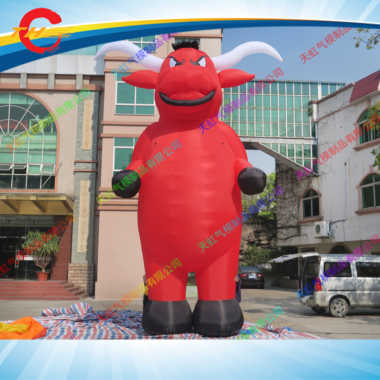 【红色牛牛吉祥物气模】斗牛充气卡通气模 商场宣传广告充气模型
