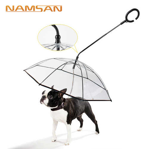 Transparent pet umbrella, dog C-shaped umbrella, pet supplies manufacturer direct sale, adjustable rainy day dog ​​walking leash