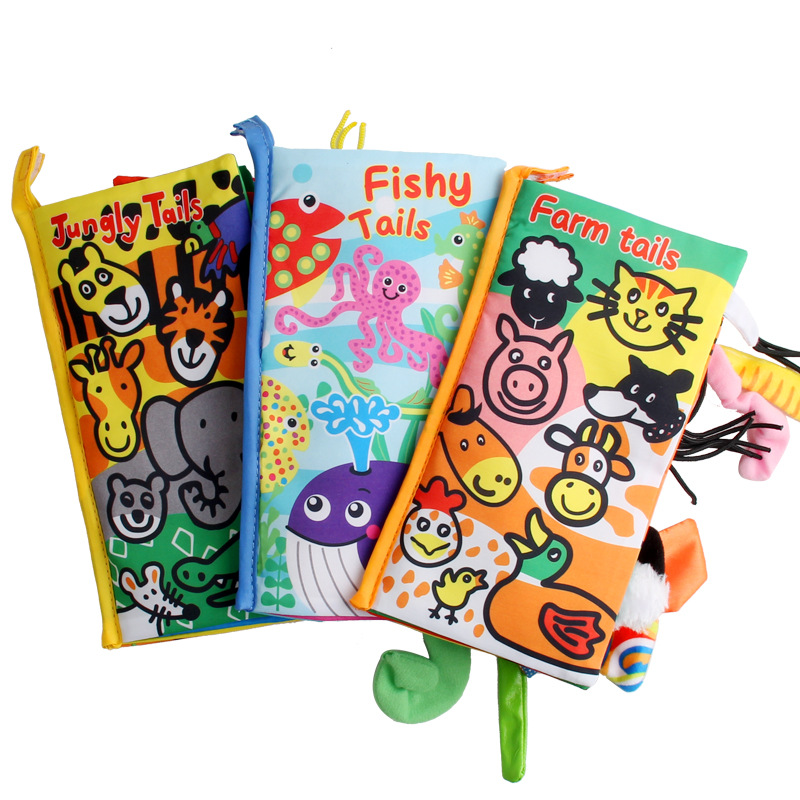 Educación temprana de los niños cola animal educativo papel de llamada bebé libro de tela Selva Marina granja variedad de animales exportación opcional