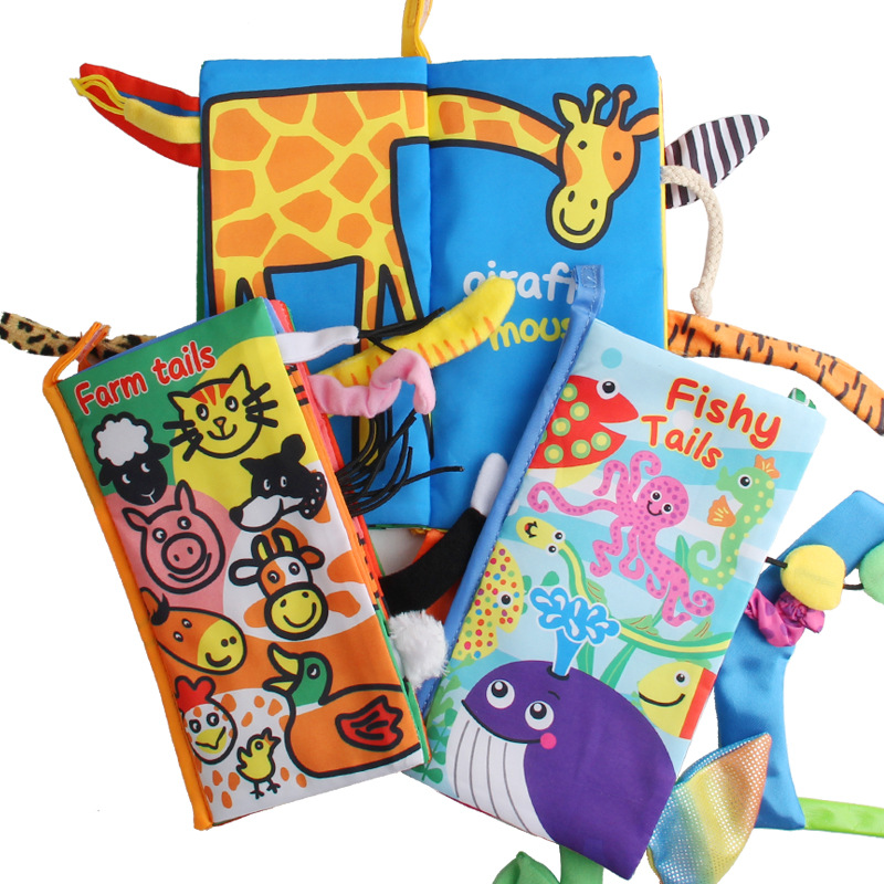 Educación temprana de los niños cola animal educativo papel de llamada bebé libro de tela Selva Marina granja variedad de animales exportación opcional