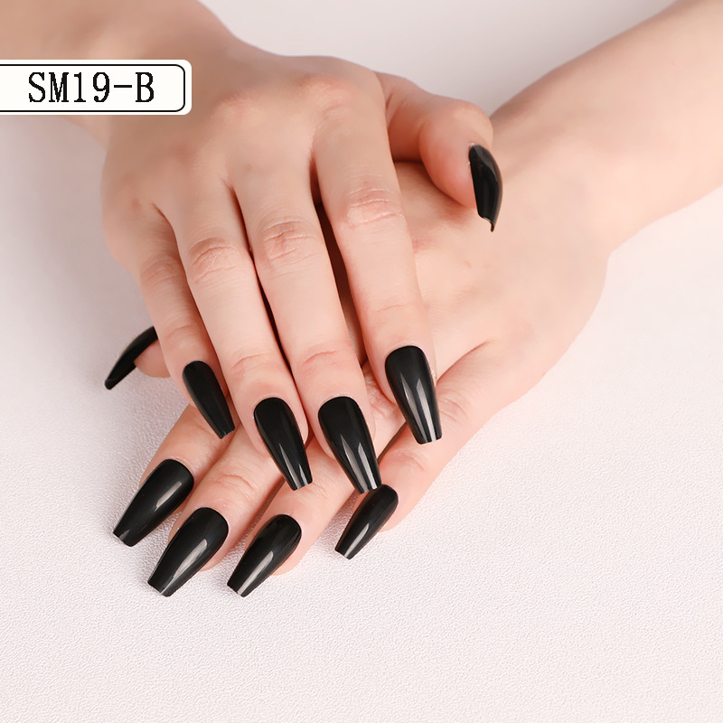 Black False Nail Long Ballet Type A Ladder Coffin Only Nail Pieces Nail Wear Armor SM19 Nail Bag