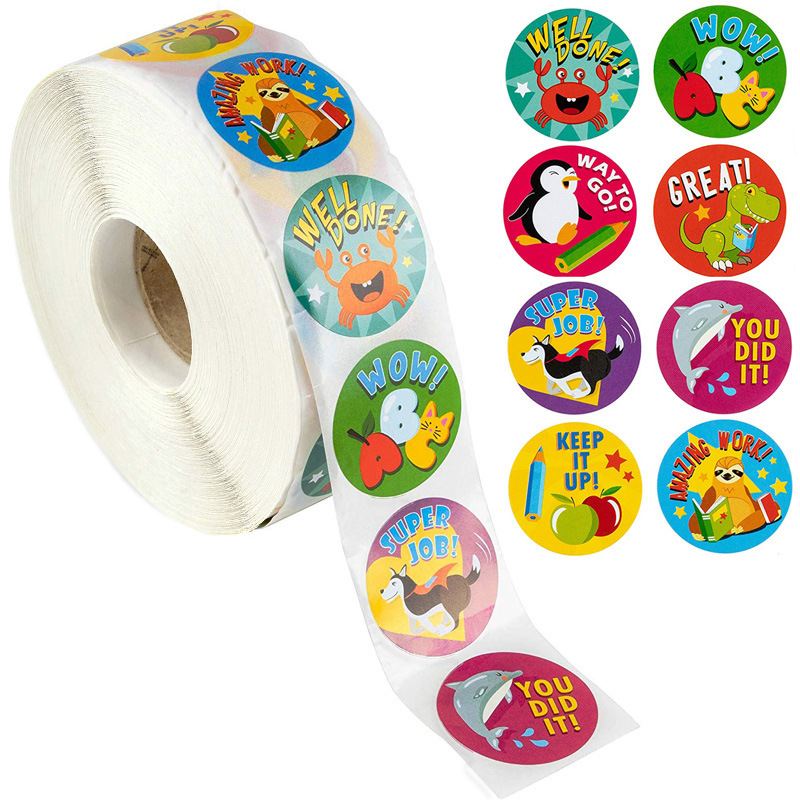 500 Sheets/Roll Reward Stickers Encourage 8 Design Patterns Kidsren's Inspirational Cute Animal Labels Stickers