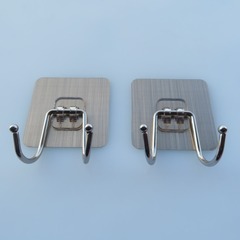 Highlighted Wire-Laced Seamless Dual Hook Powerful Wall Adhesive without Nails Stainless Steel Dual Hook Non-Piercing Creative Door Rear Sticky Hook