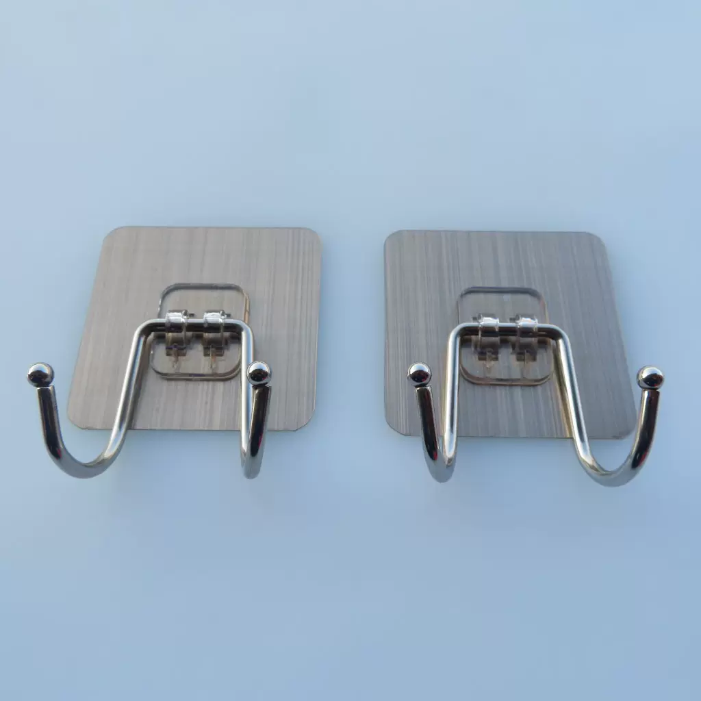 高亮拉丝无痕双挂钩强力墙壁免钉贴不锈钢双钩免打孔创意门后粘钩